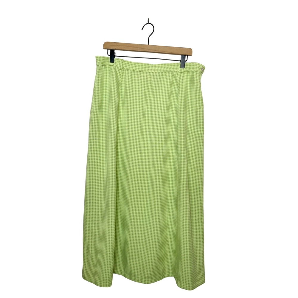 Vintage Appleseeds 90's Green Gingham Plaid Midi Skirt 14